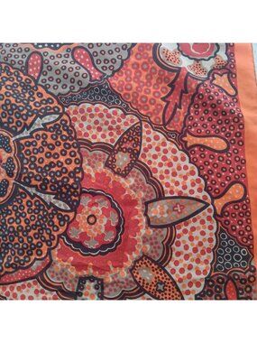 Vintage Scarf Boho Orange Red Floral Square 27" Rolled Edges 100% Polyester